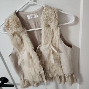 Lace & Faux Fur Cream Vest - Women